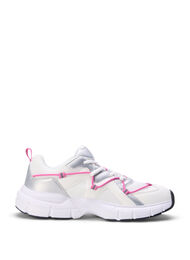 Sneakers met wijde pasvorm en contrasterend strikdetail, White w. Pink, Packshot
