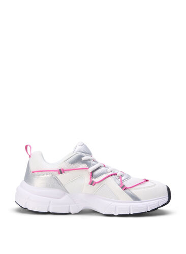 Sneakers met wijde pasvorm en contrasterend strikdetail, White w. Pink, Packshot image number 0