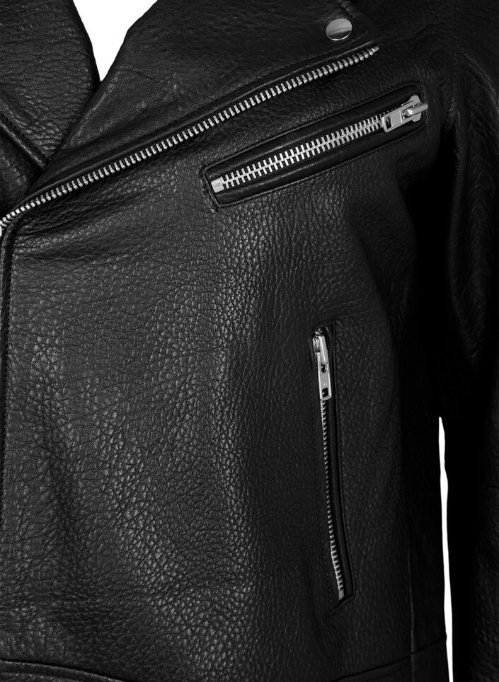 Leren bikerjas met zakken, Black, Packshot image number 2