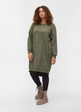 Gemêleerde sweaterjurk met zakken, Ivy Green, Model image number 2
