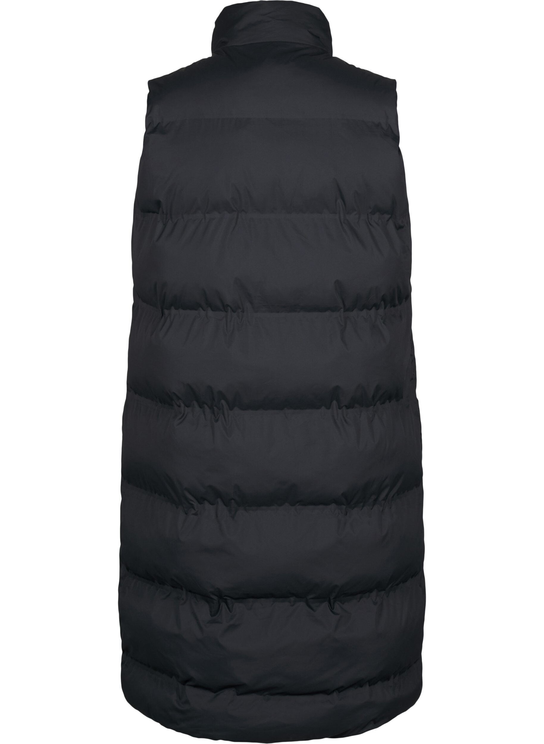 ZizziLang vest met zakken en rits in twee richtingen, Zwart, Packshot image number 1