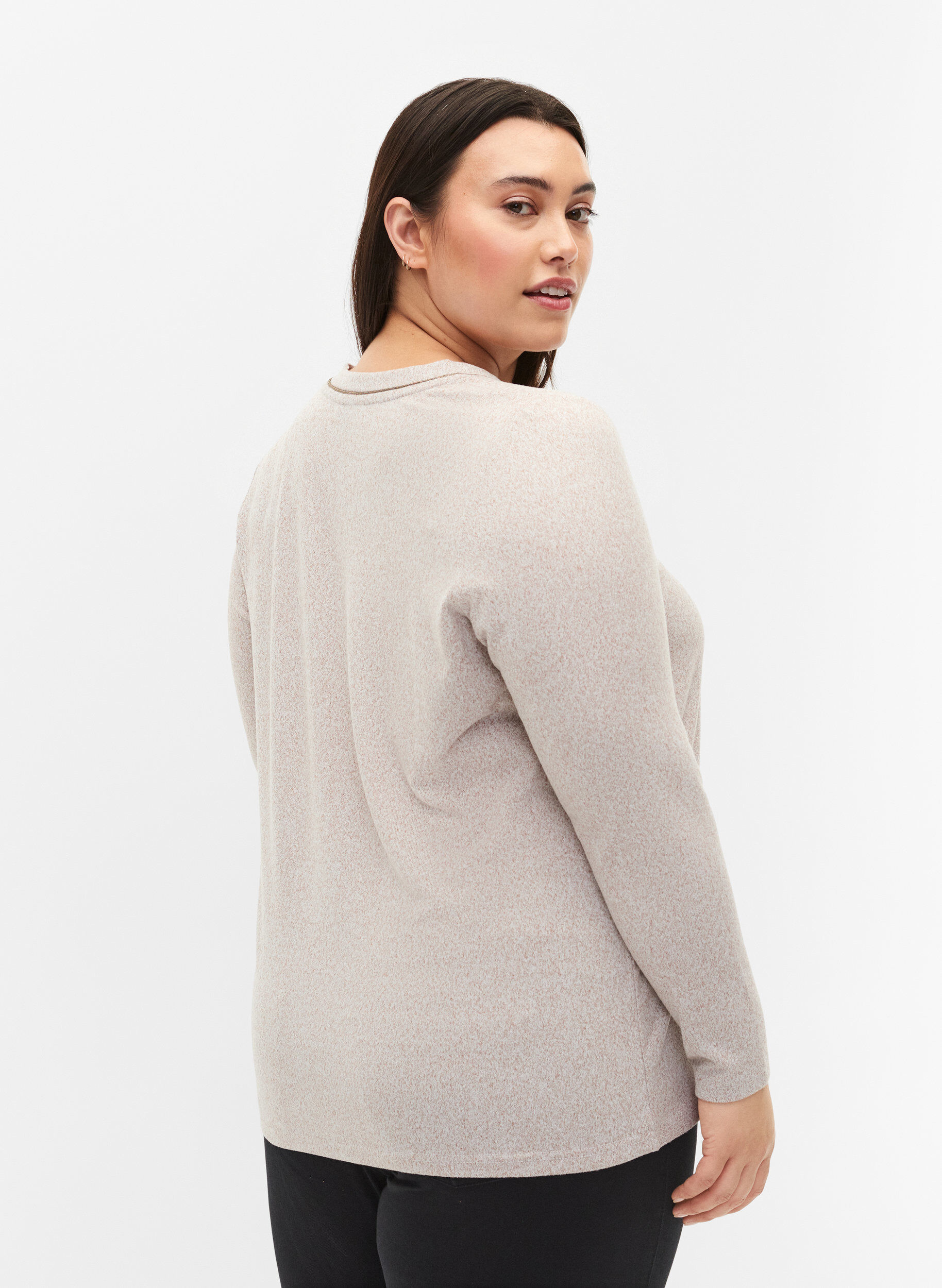Zizzi Top met v-hals en lange mouwen, Beige, Model image number 2