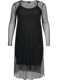 Net-jurk met lange mouwen, Black w. Silver