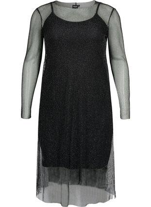 Net-jurk met lange mouwen, Black w. Silver, Packshot image number 0