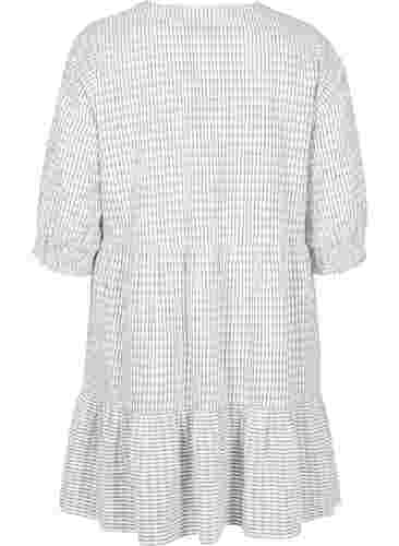 Gedessineerde katoenen jurk met 3/4-mouwen en smokwerk, White Check, Packshot image number 1