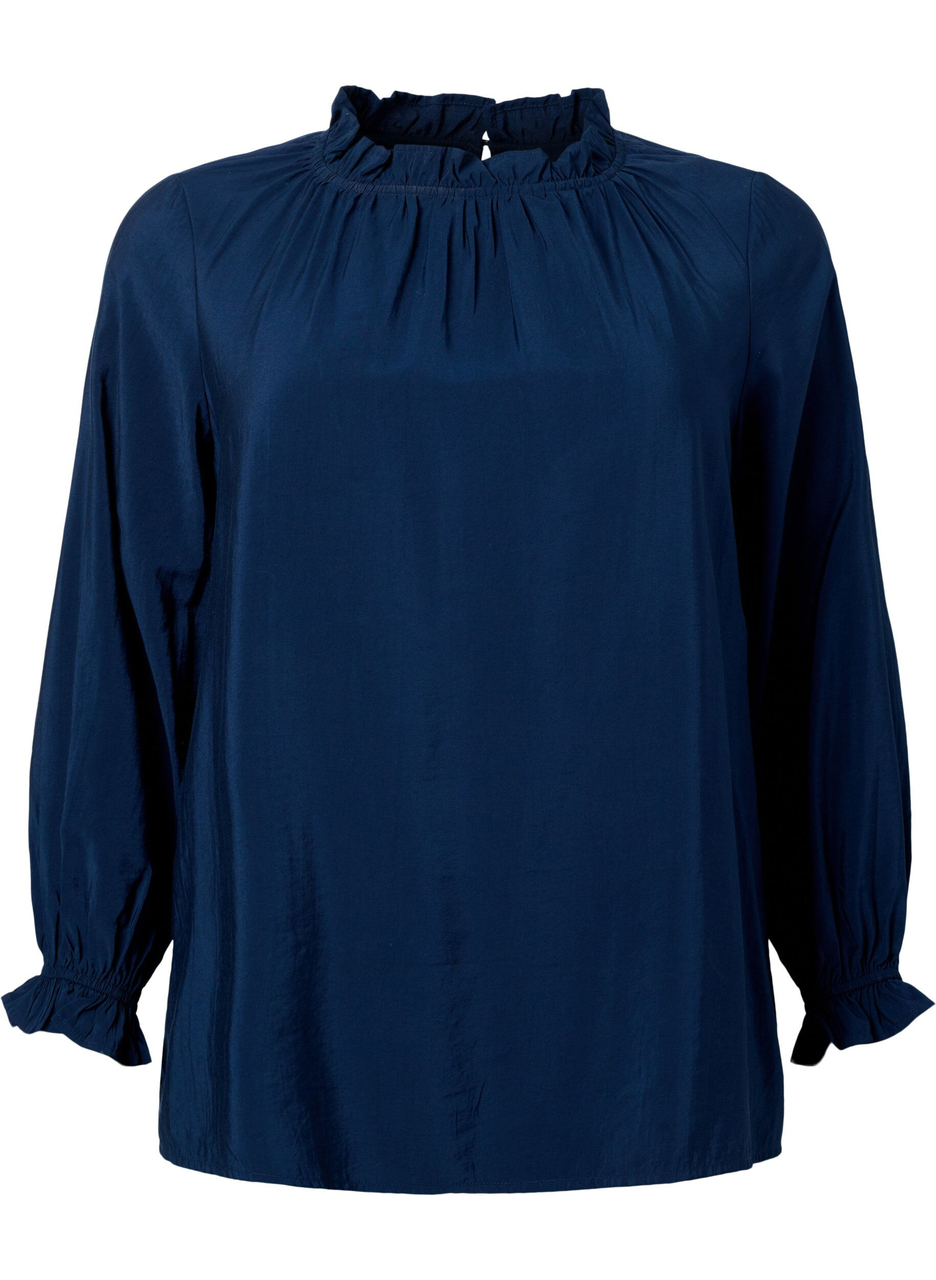 Zizzi Viscose blouse met lange mouwen en ruches, Total Eclipse, Packshot image number 0