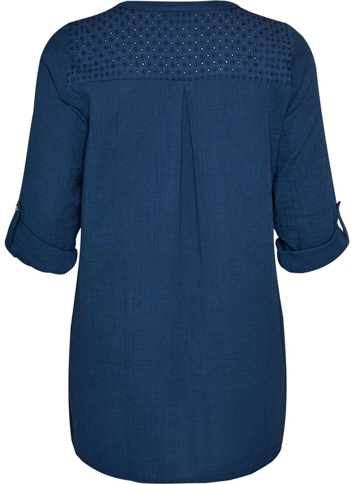 Katoenen mousseline tuniek met broderie anglaise, Blauw, Packshot image number 1
