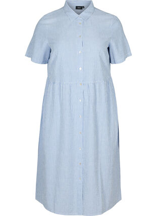 Gestreepte katoenen midi-jurk , Light blue denim, Packshot image number 0