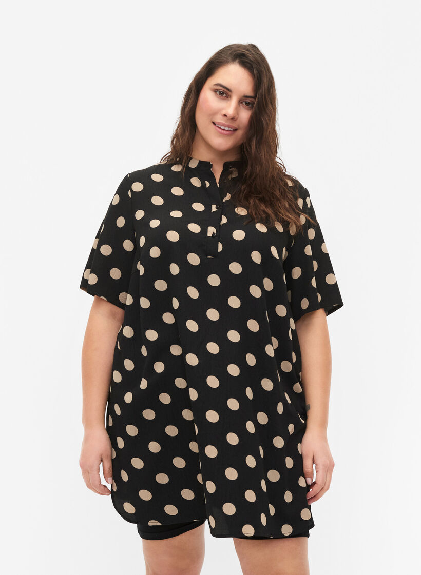 FLASH - Bloemen tuniek met korte mouwen, Black Brown Dot, Model image number 0