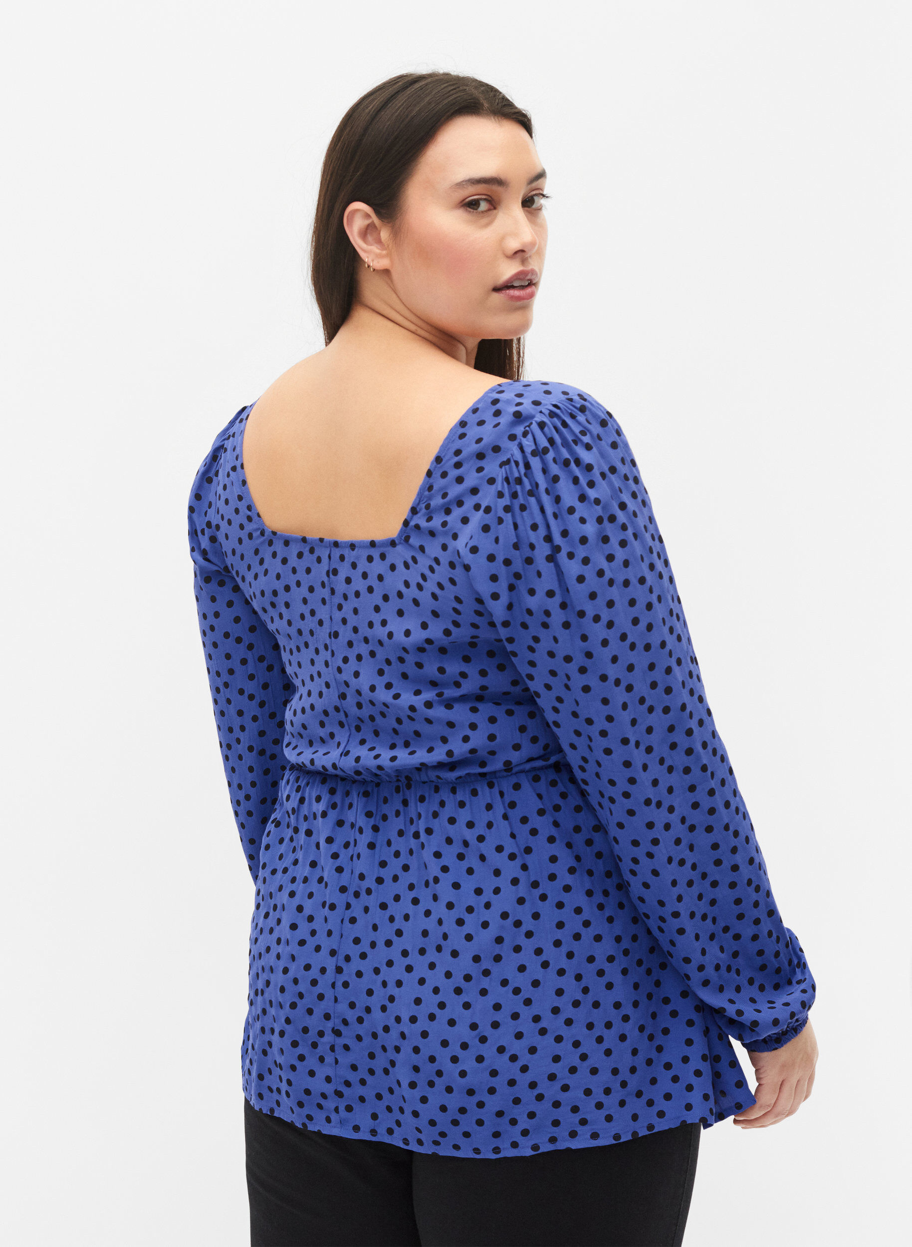 Zizzi Gestippelde viscose blouse met smok, R.Blue w. Black Dot, Model image number 1
