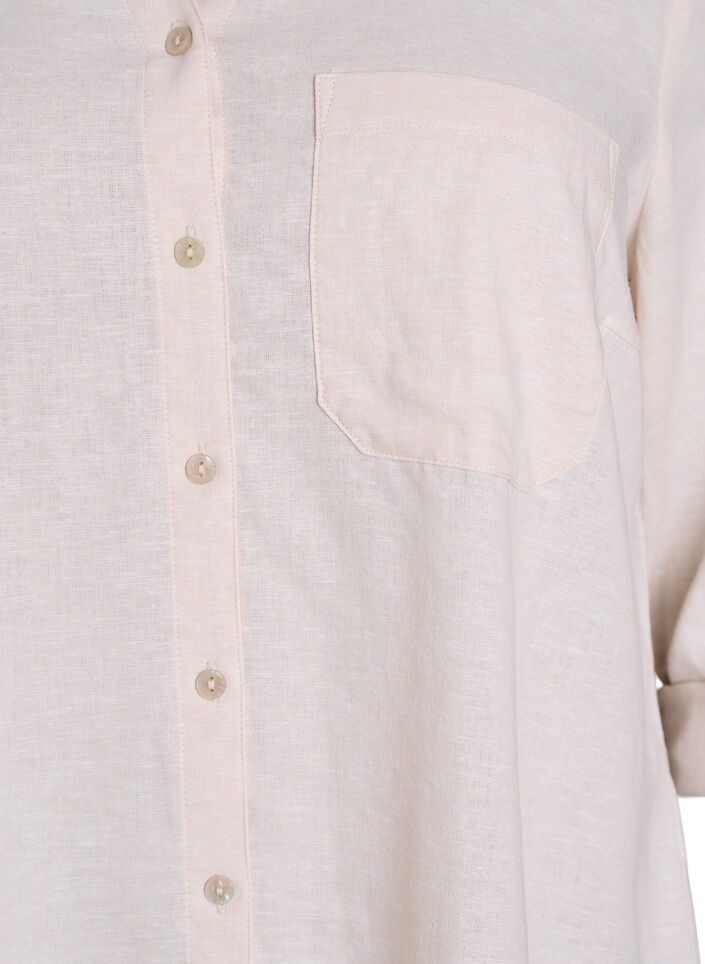 Linnen en viscose shirt met 3/4 mouwen, Beige, Packshot image number 2