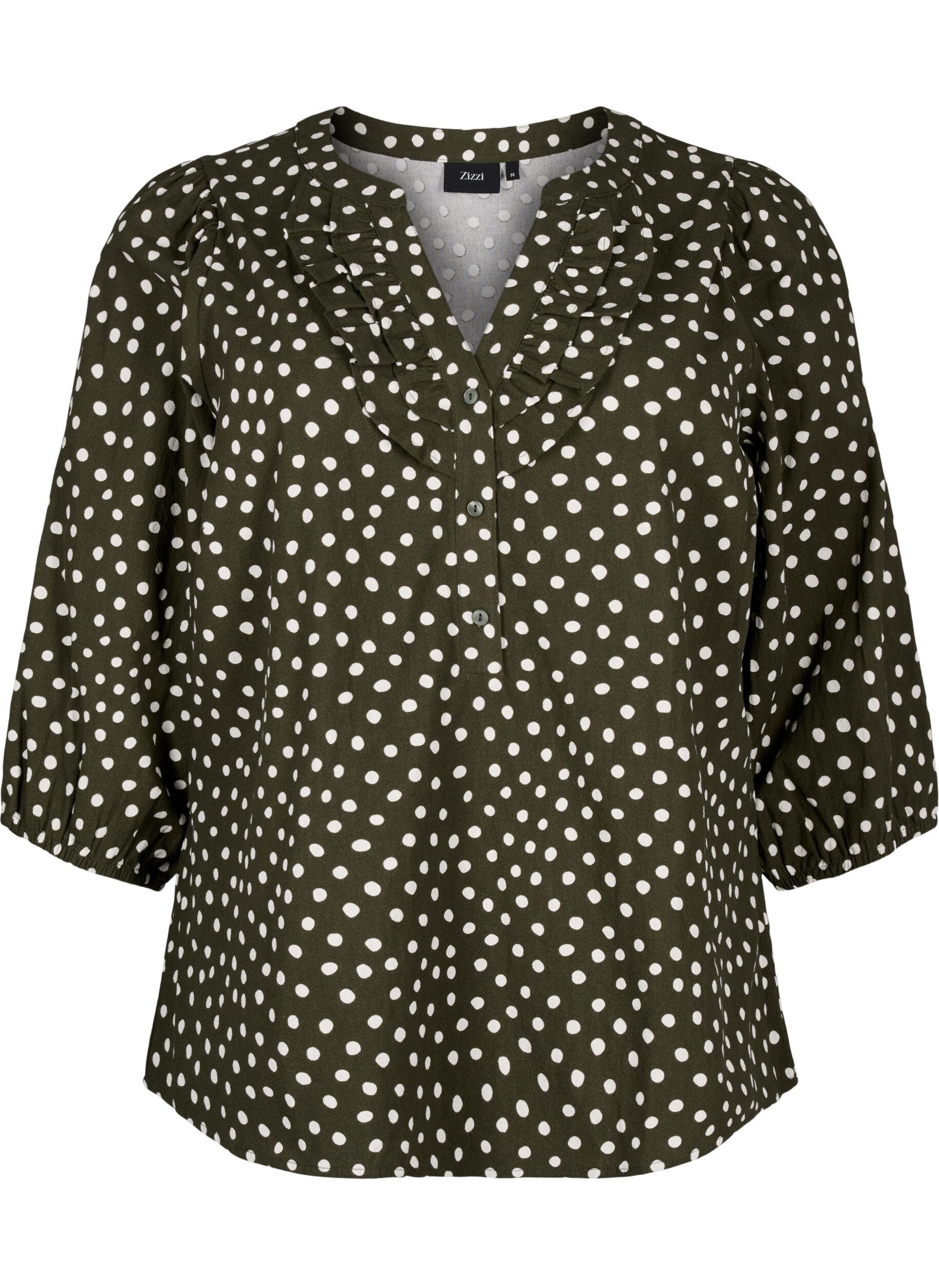 Zizzi Katoenen blouse met 3/4 mouwen en stippen, Forest Night Dot, Packshot image number 0