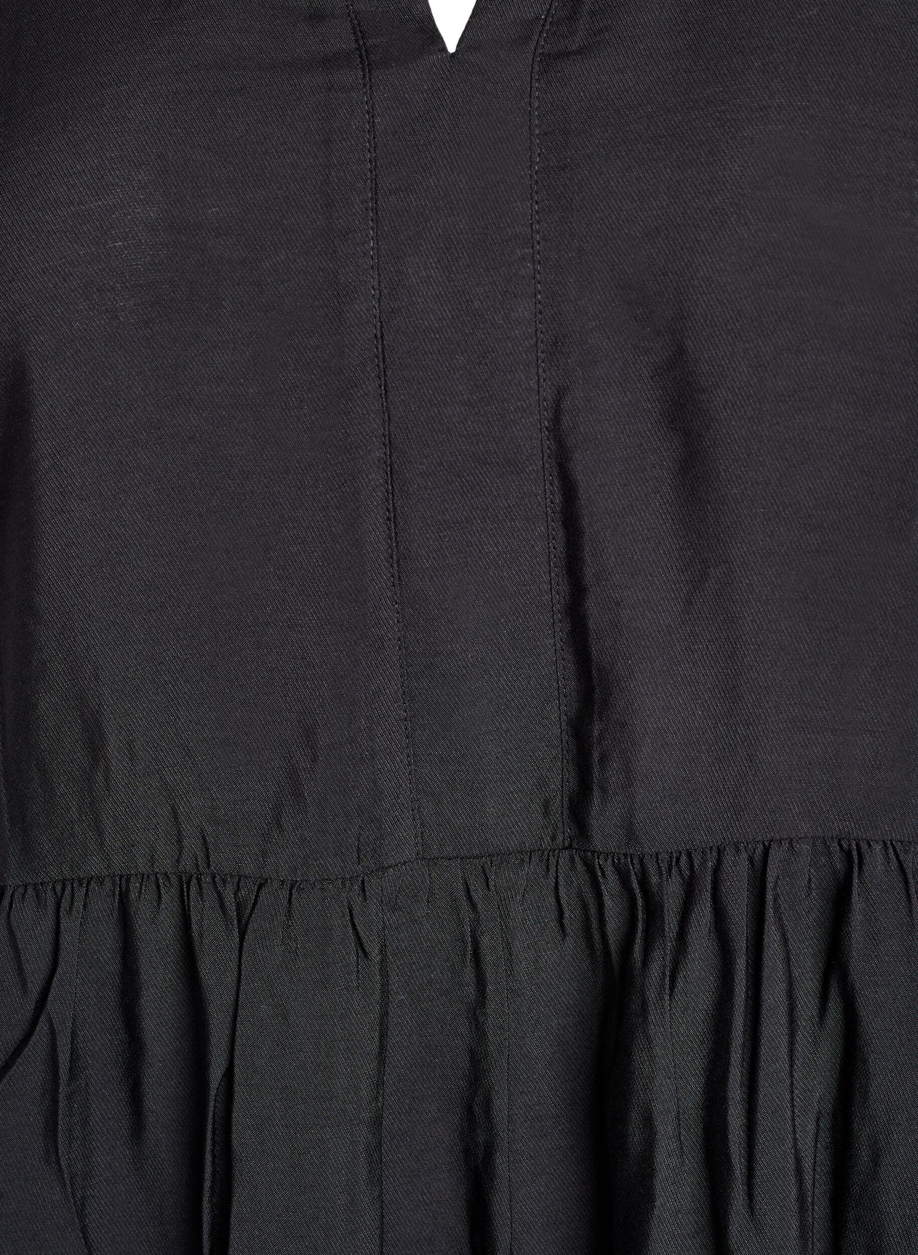 Zizzi A-lijn jurk met rucheskraag, Zwart, Packshot image number 2