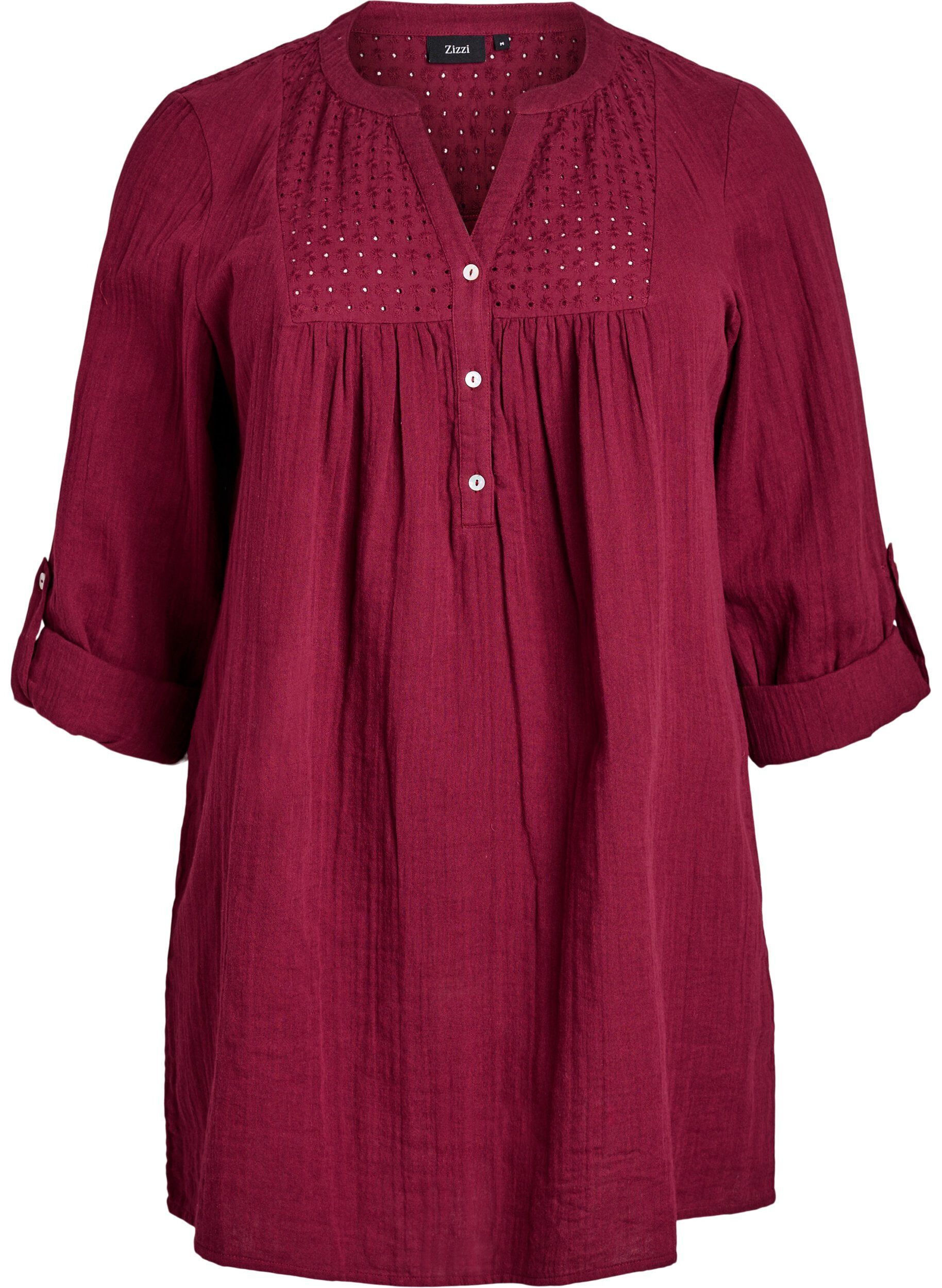 Zizzi Katoenen mousseline tuniek met broderie anglaise, Donker Bordeaux, Packshot image number 0