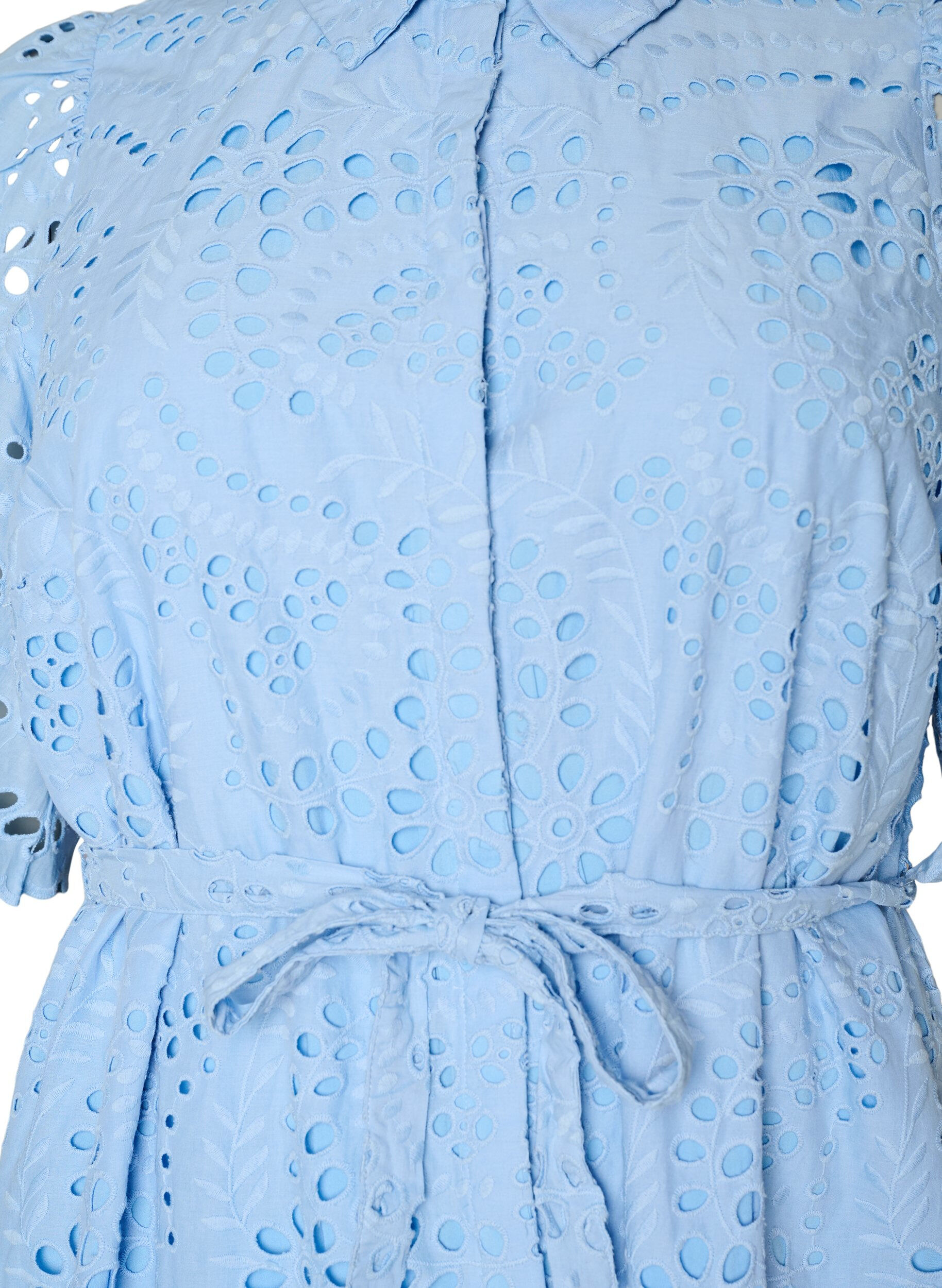 Zizzi Blousejurk in broderie anglaise met strikceintuur, Blauw, Packshot image number 2