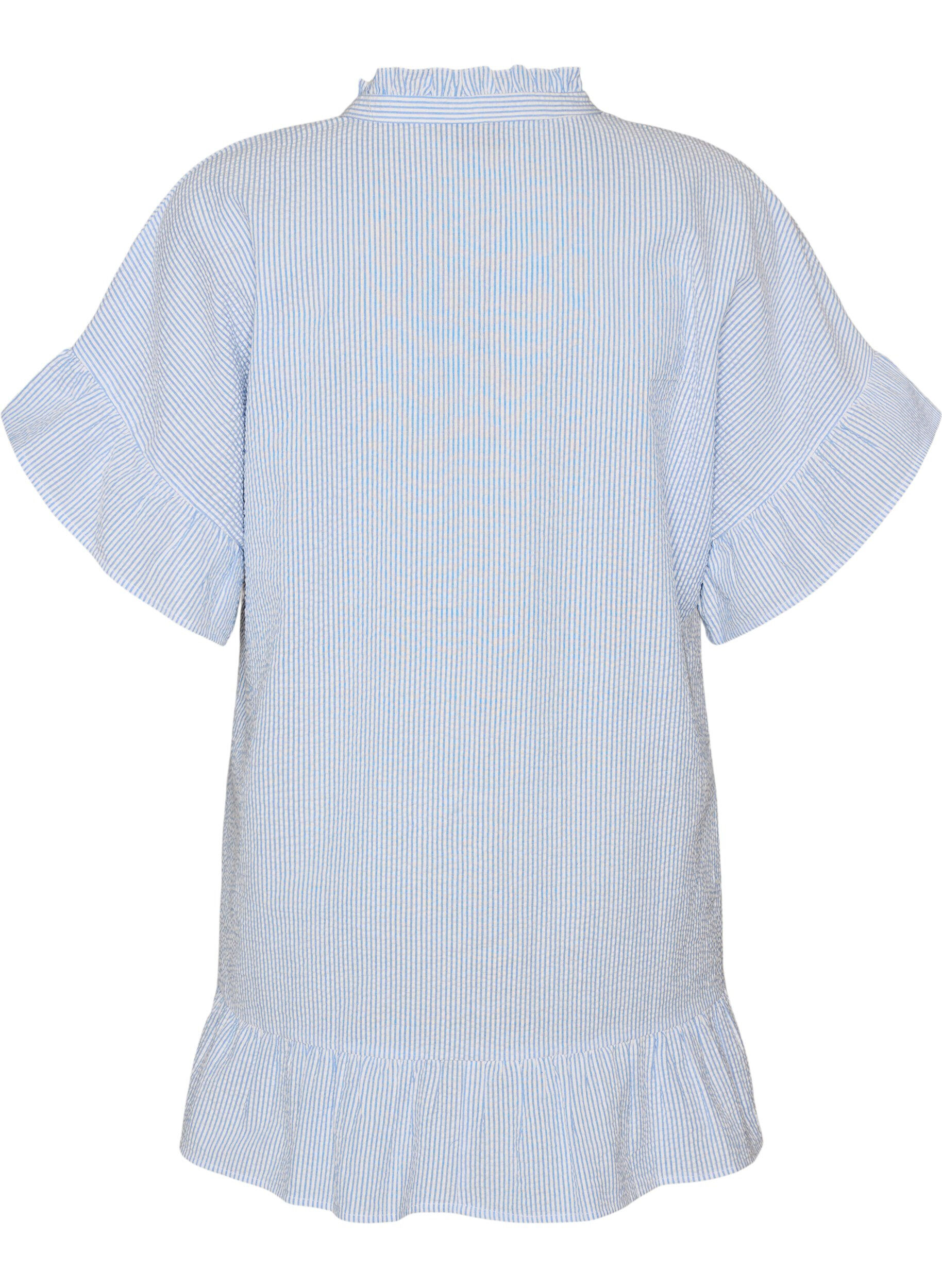 ZizziKatoenen tuniek met strepen en ruchesdetails, Blauw, Packshot image number 1
