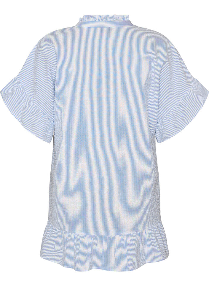Katoenen tuniek met strepen en ruchesdetails, Blauw, Packshot image number 1