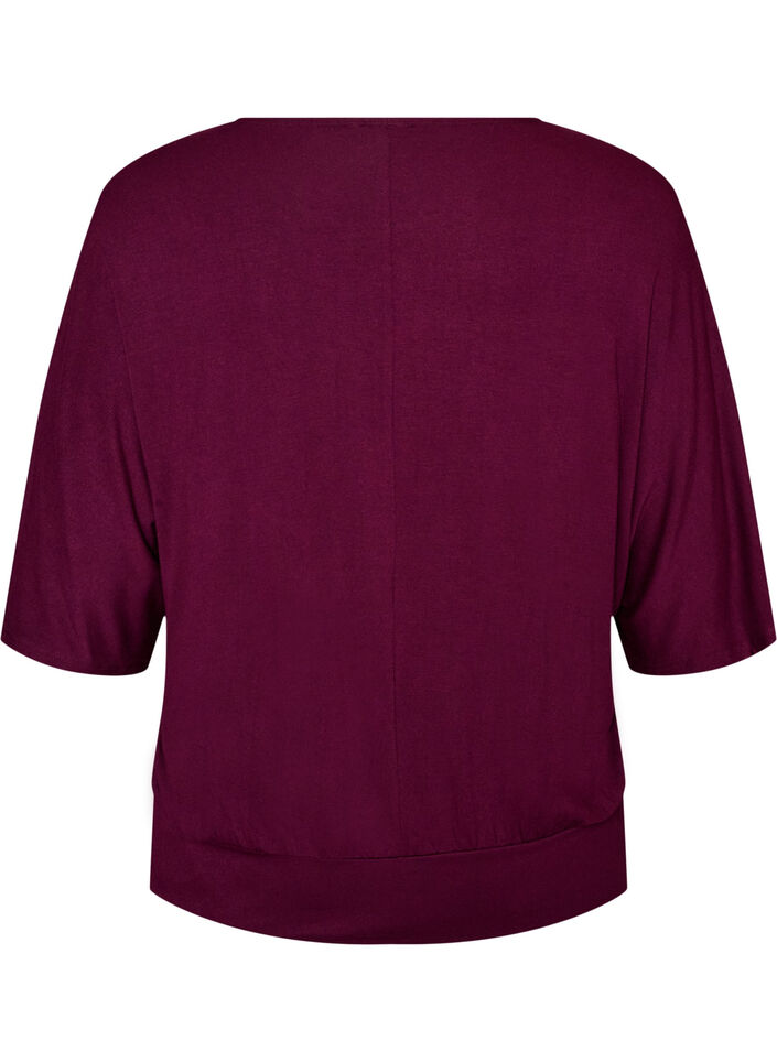 Jersey blouse met halflange ballonmouwen, Paars, Packshot image number 1