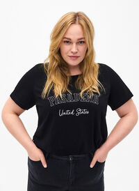 Katoenen T-shirt met tekst, Black W. Pasadena, Model