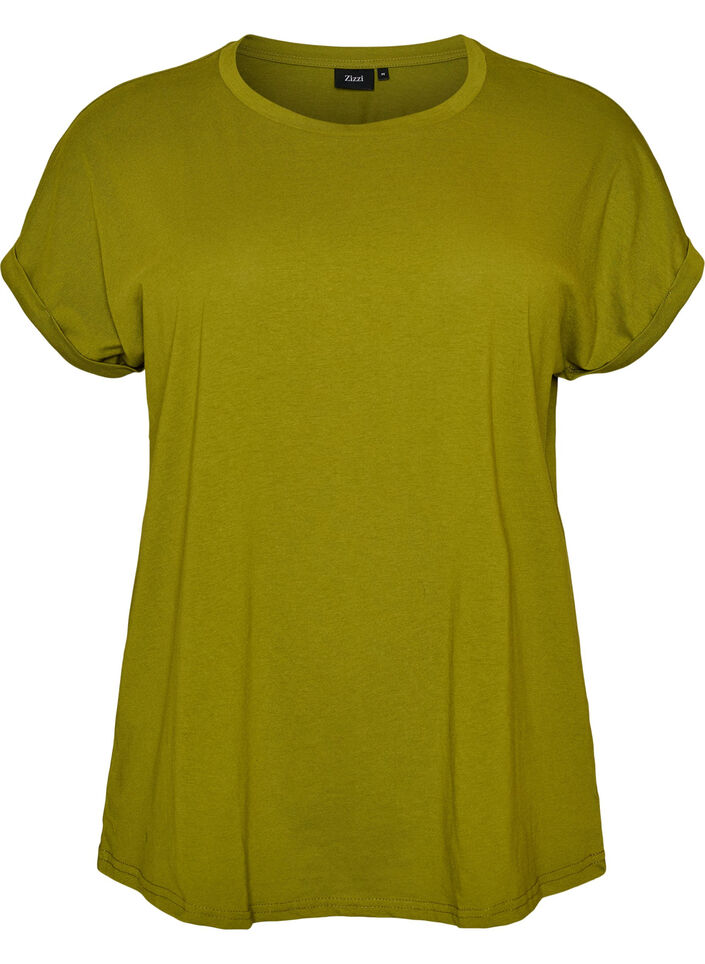 T-shirt met korte mouwen van katoenmix, Groen, Packshot image number 0