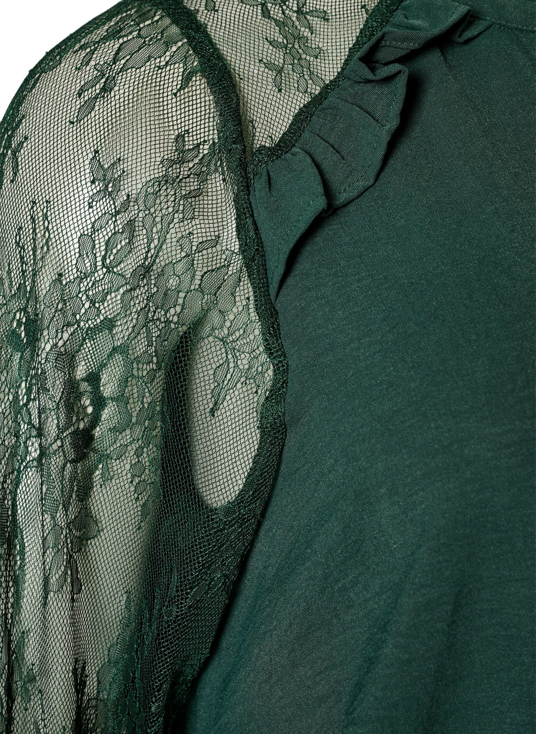 ZizziTuniek met doorschijnende kanten mouwen, Groen, Packshot image number 3