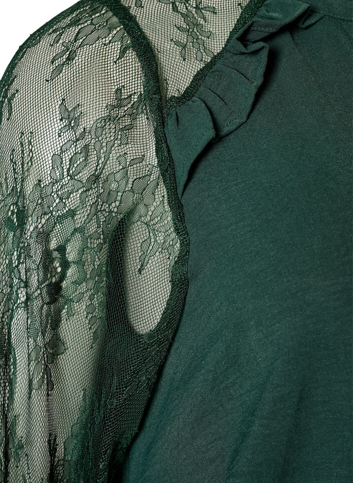 Tuniek met doorschijnende kanten mouwen, Groen, Packshot image number 3