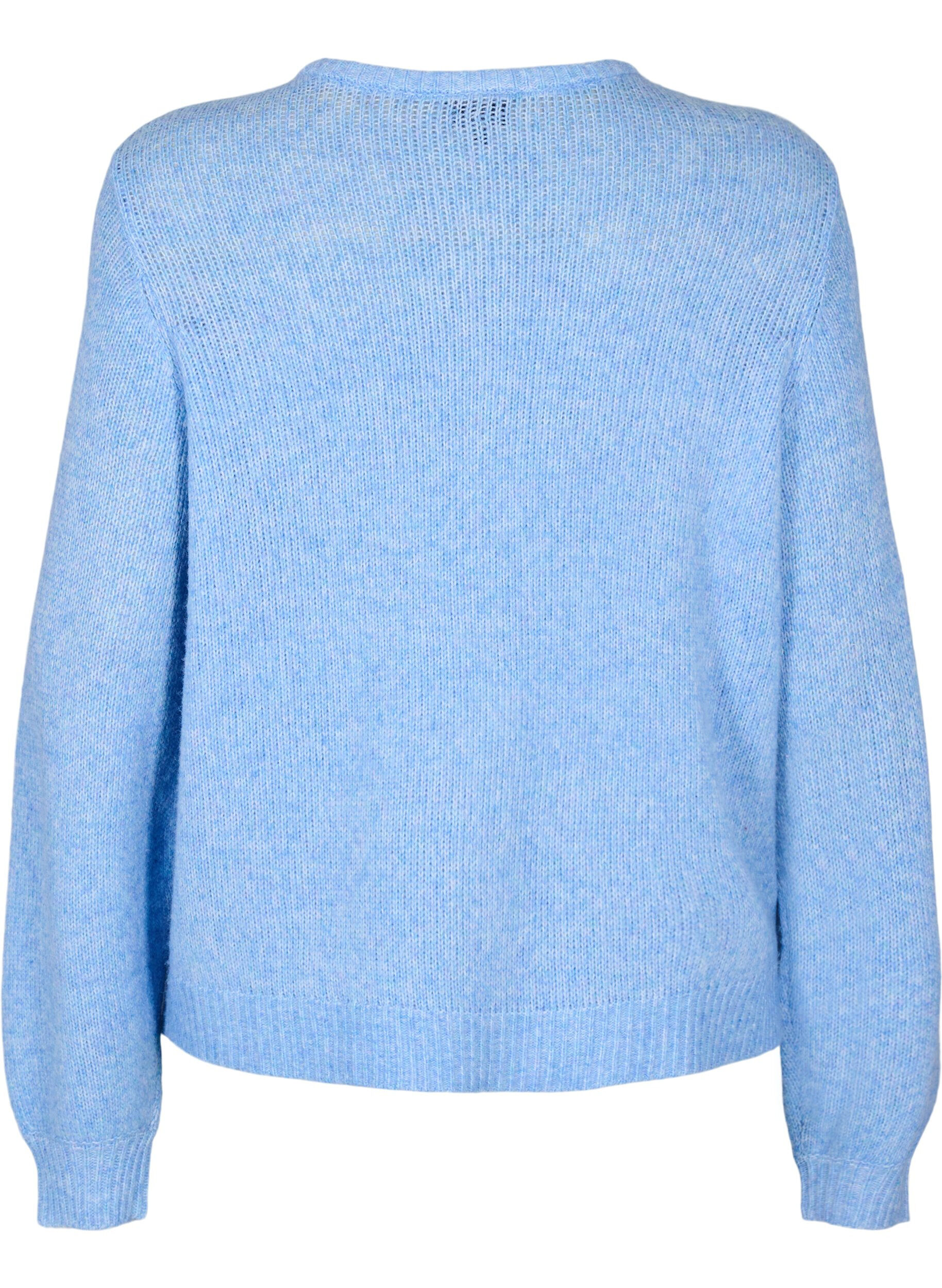 Zizzi Gebreide cardigan met wol en knoopsluiting, Della R. Blue Mel., Packshot image number 1