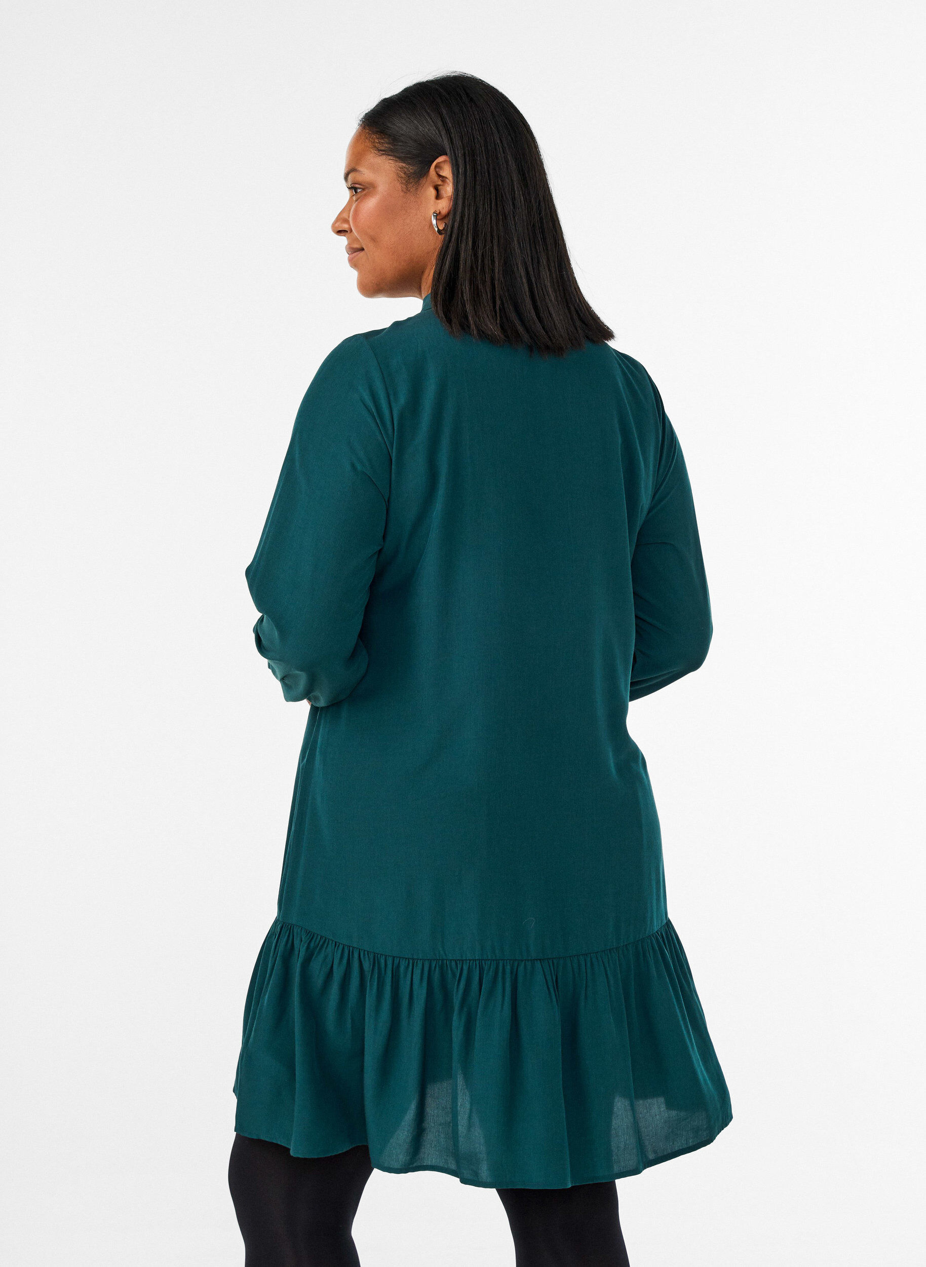 ZizziKorte overhemdjurk met ruchelaag, Groen, Model image number 2