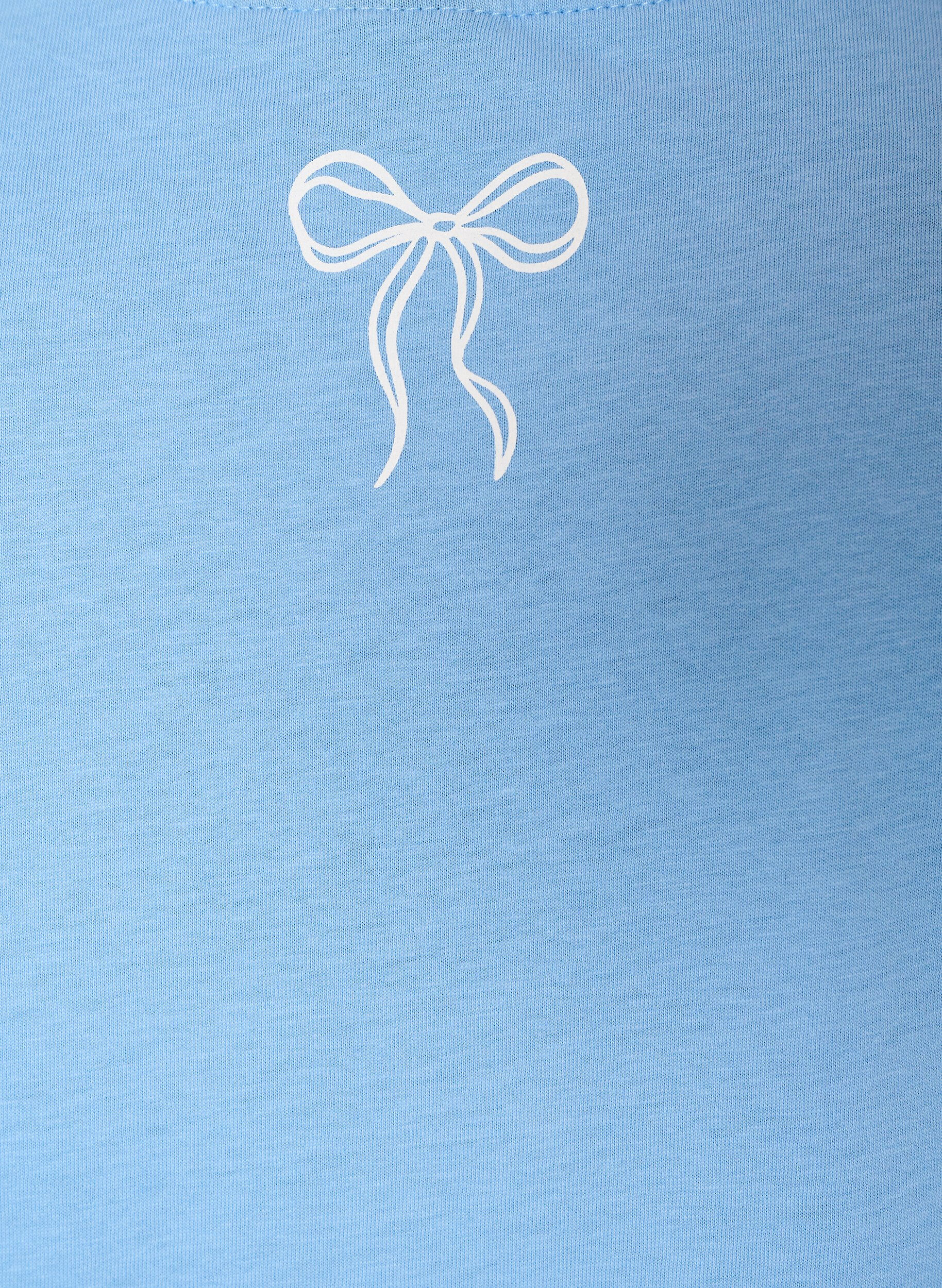 ZizziKatoenen T-shirt met V-hals en print aan de voorkant, Blauw, Packshot image number 3