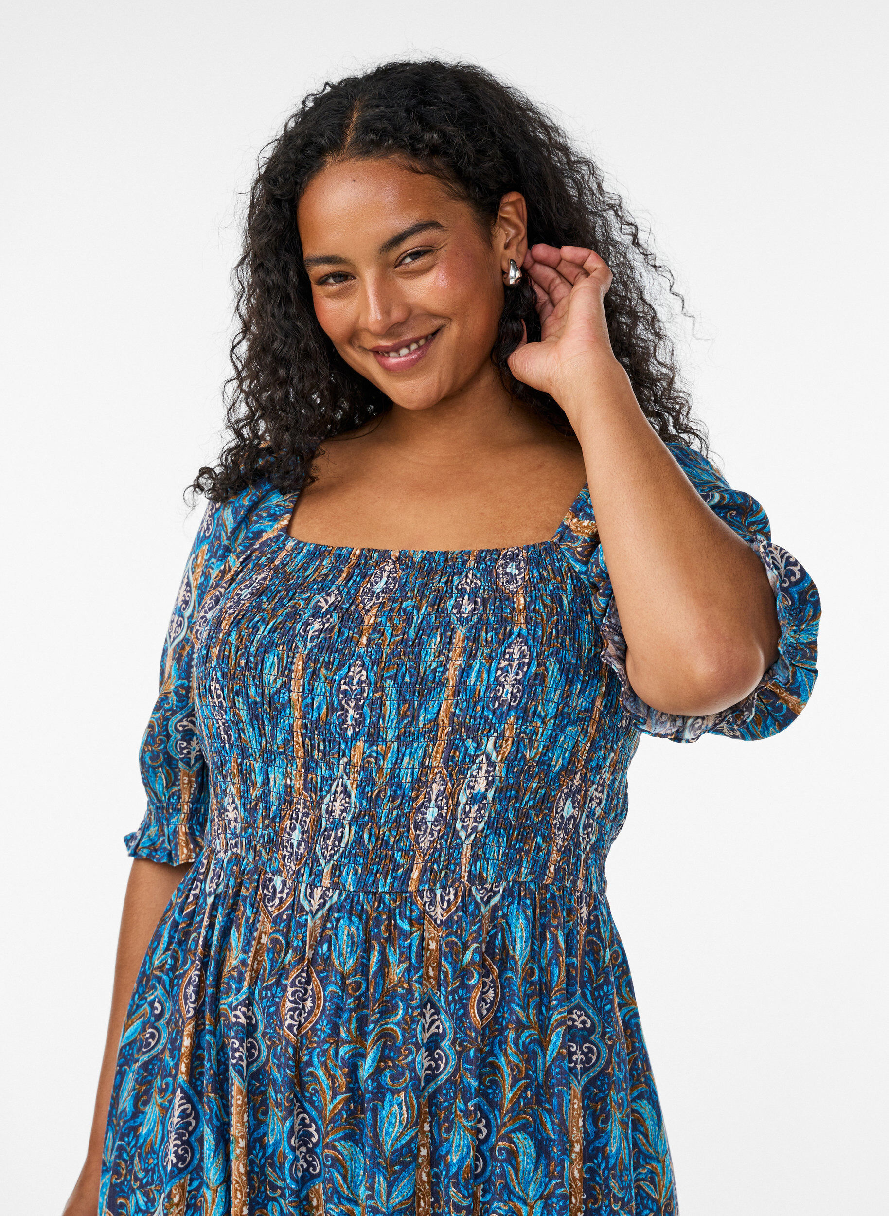 ZizziZomerjurk in viscose met paisley print, Blauw, Model image number 2
