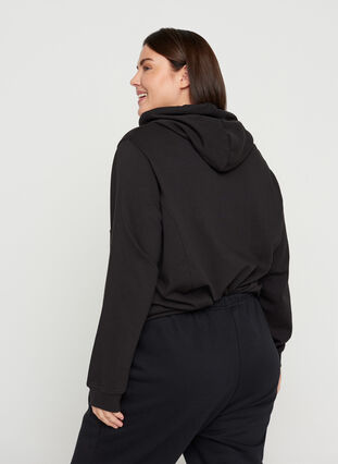 Sweatshirt met capuchon en geribbelde randen, Black, Model image number 1