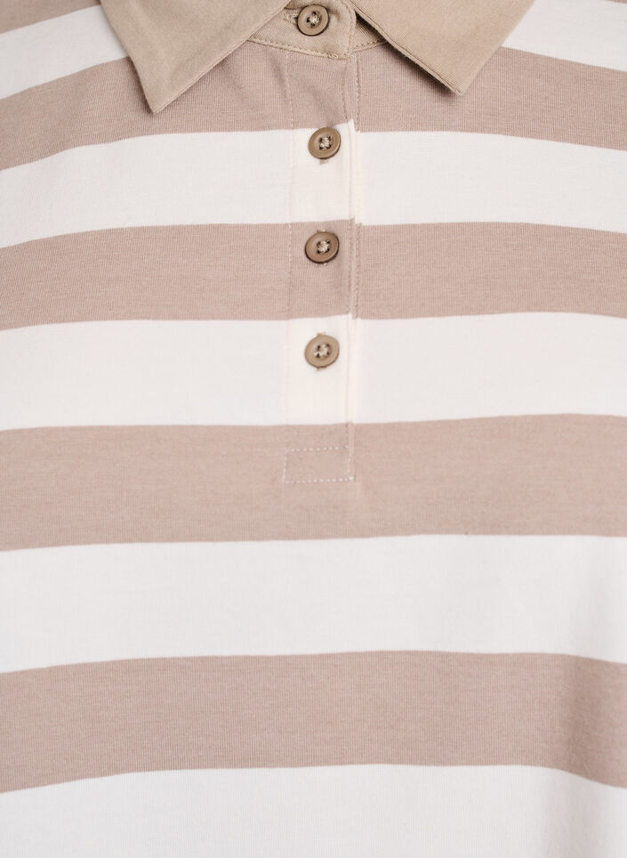 Polo shirt met lange mouwen en strepen, Beige, Packshot image number 2