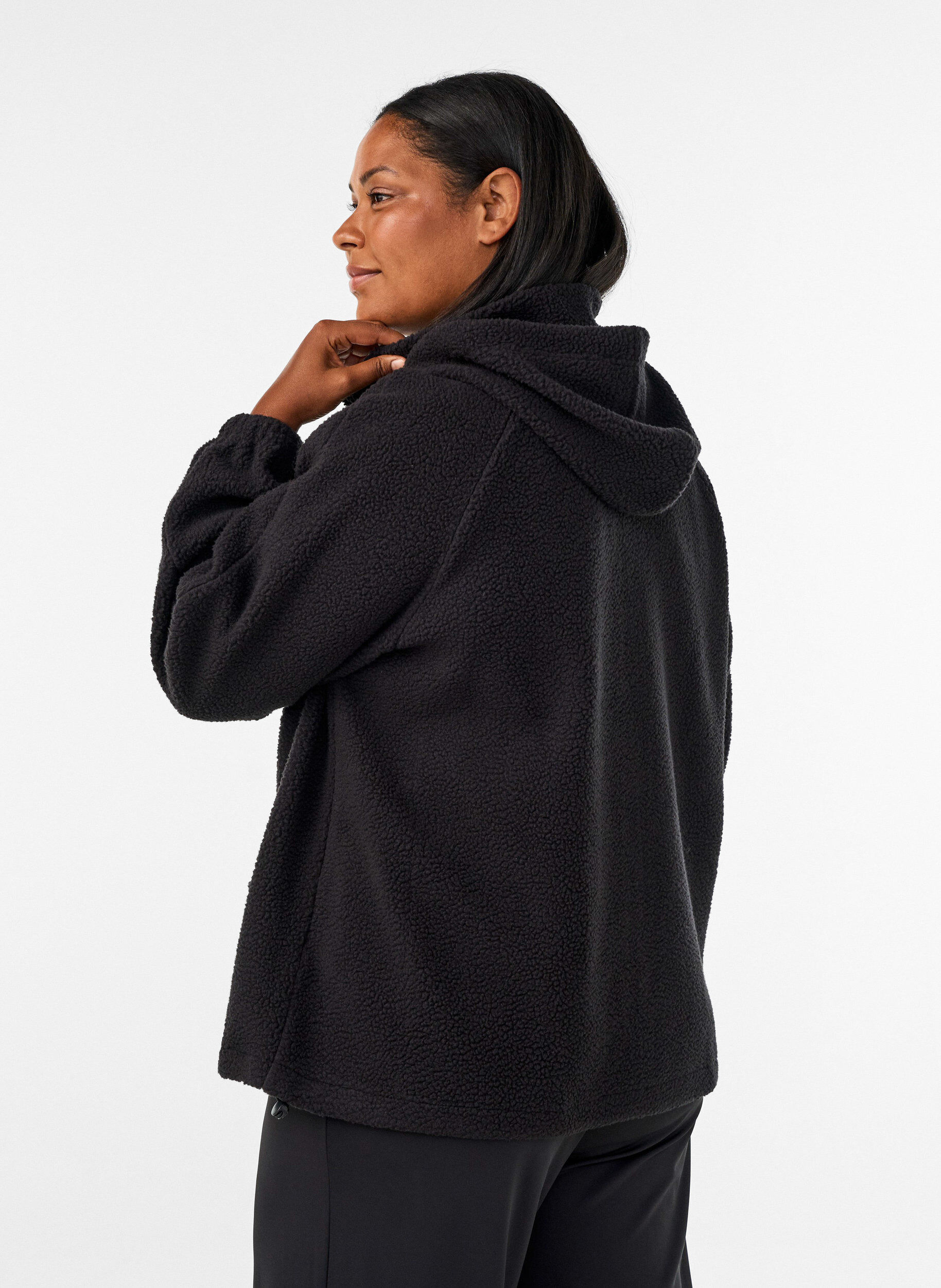 ZizziTeddyjack met capuchon en ritssluiting, Zwart, Model image number 2