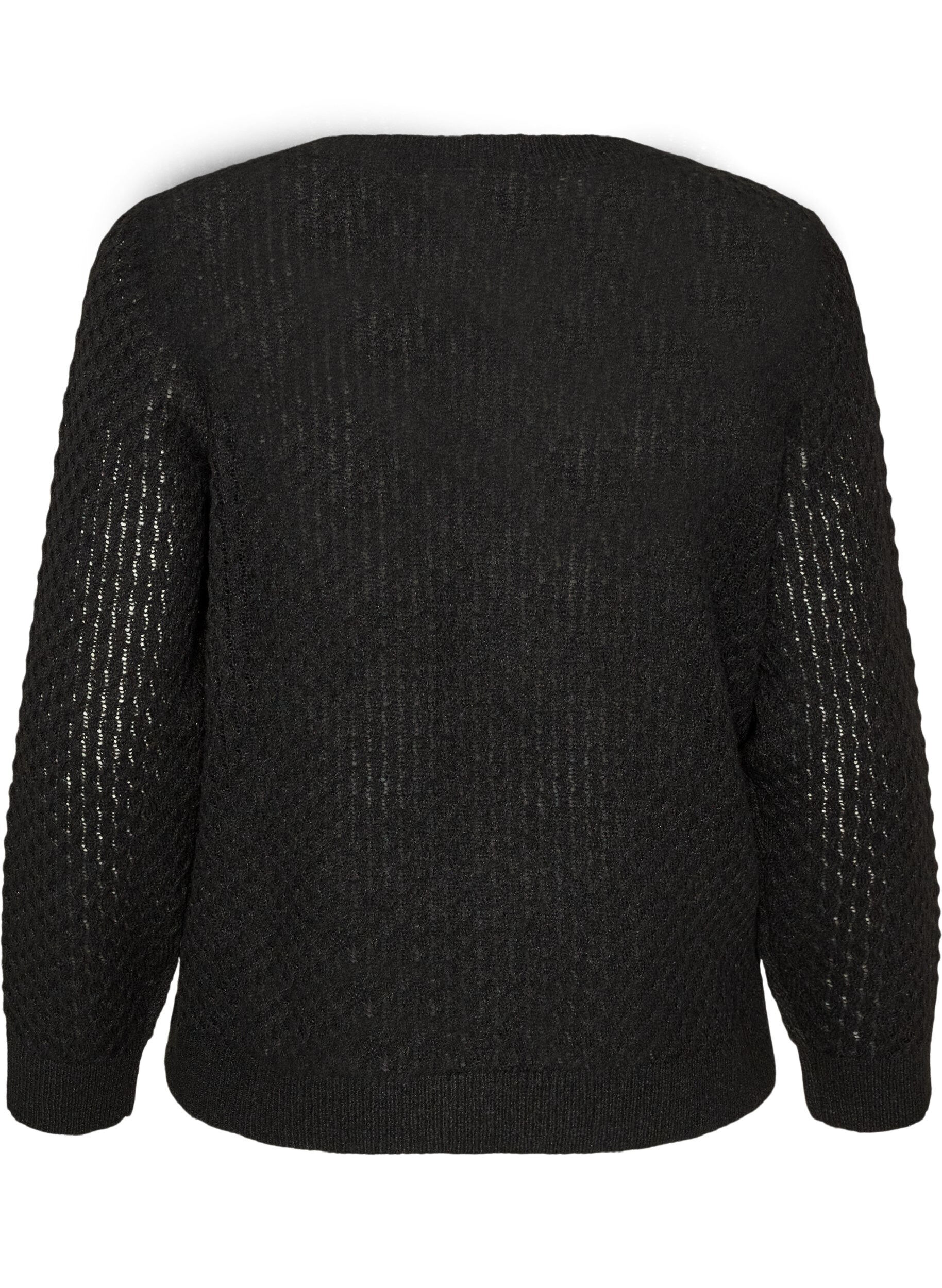 ZizziGebreide blouse met een opengewerkt structuurpatroon, Zwart, Packshot image number 1