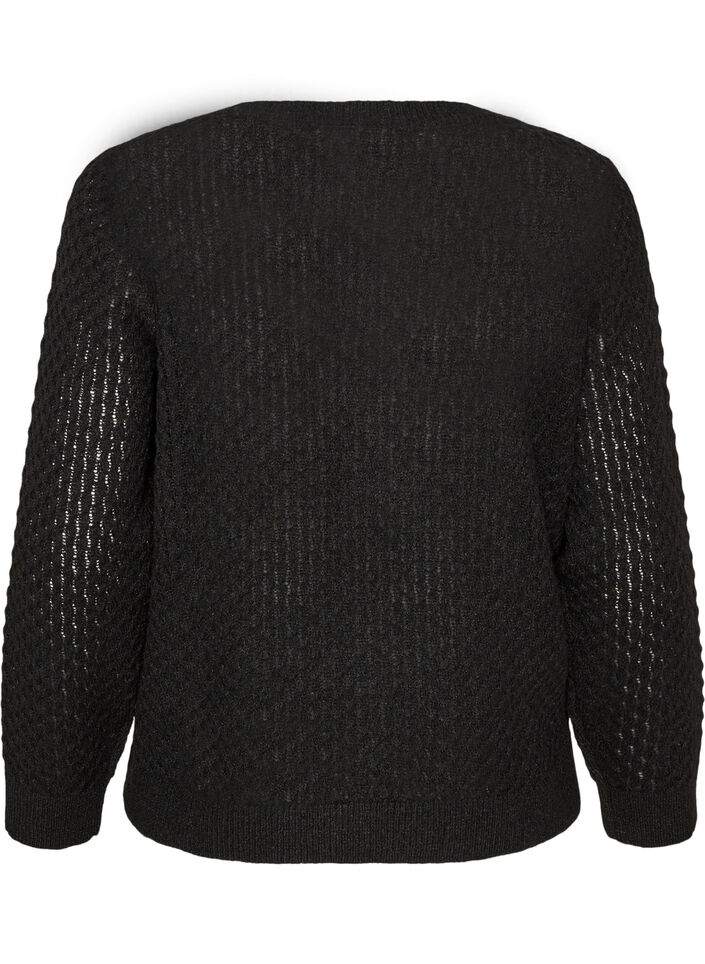 Gebreide blouse met een opengewerkt structuurpatroon, Zwart, Packshot image number 1
