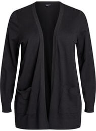 Lange open knit vest met zakken, Zwart