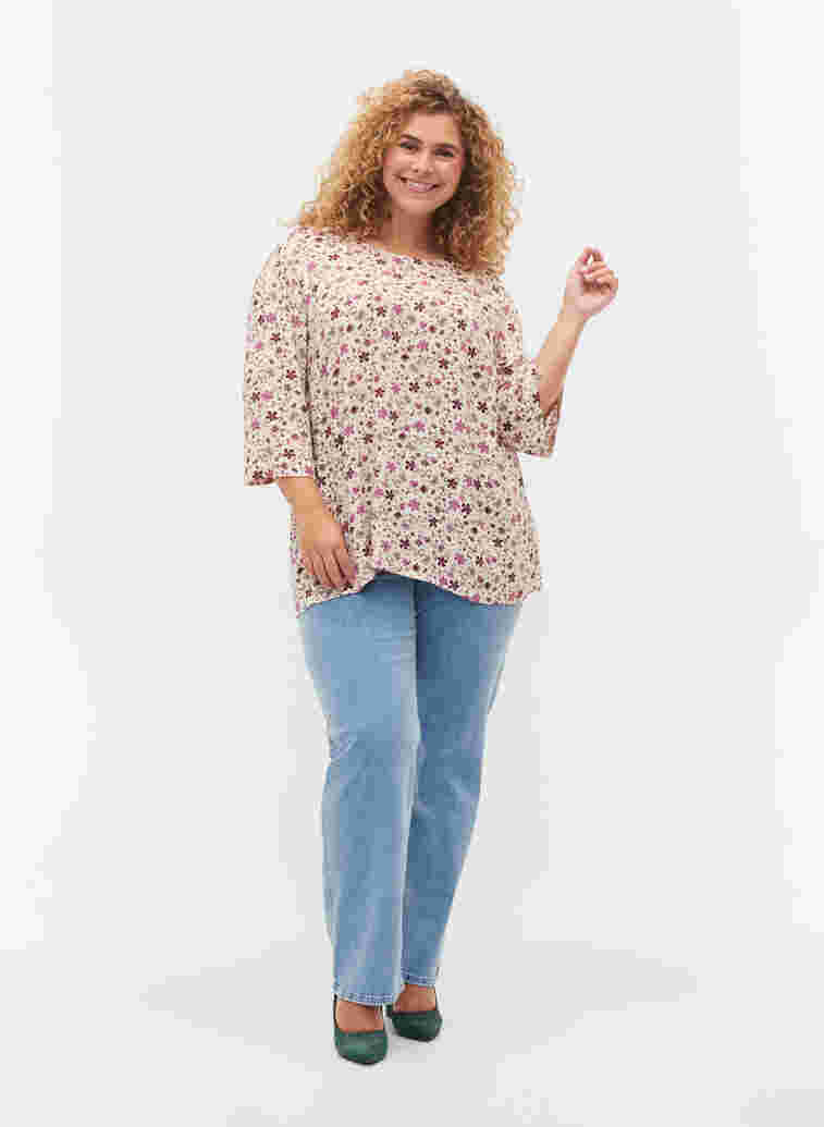 Viscose blouse met bloemenprint, White Flower, Model image number 2