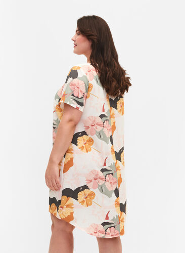 Bedrukte jurk met korte mouwen, Rose Big Flower, Model image number 1