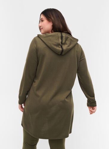 Lang sweatshirt met v-hals en capuchon, Ivy Green, Model image number 1