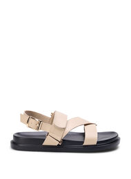 Leren sandaal met brede pasvorm en verstelbare bandjes, Irish Cream, Packshot