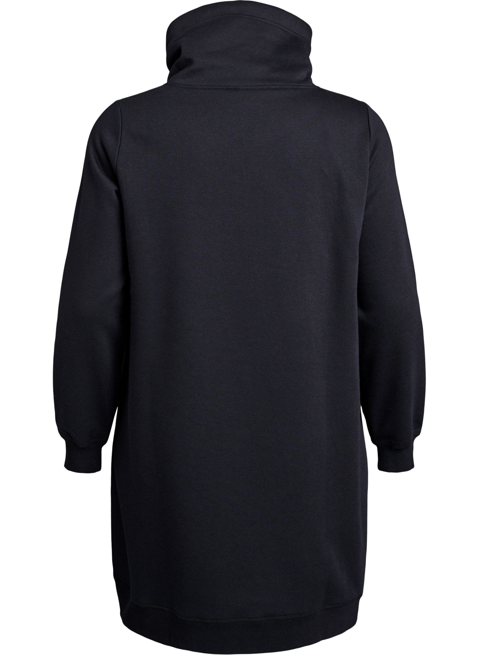 Zizzi Kort sweatshirt jurk met hoge kraag en zakken, Zwart, Packshot image number 1
