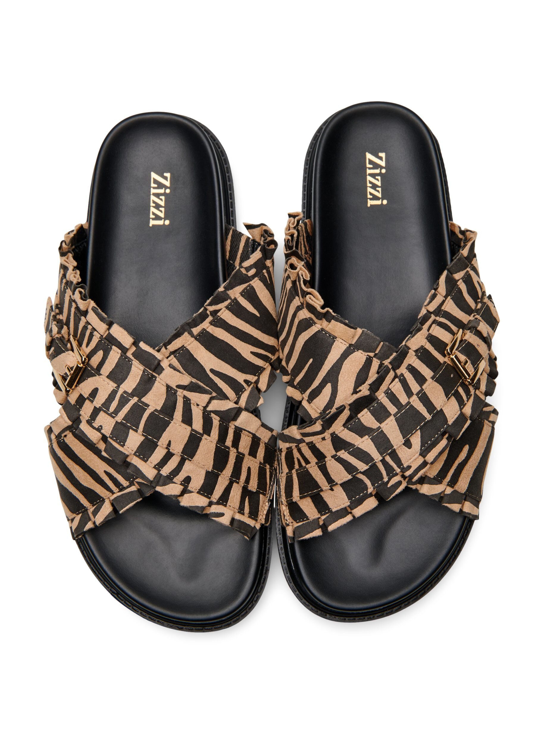 Zizzi Sandalen met gekruiste bandjes en rucheranden, Bruin, Packshot image number 2