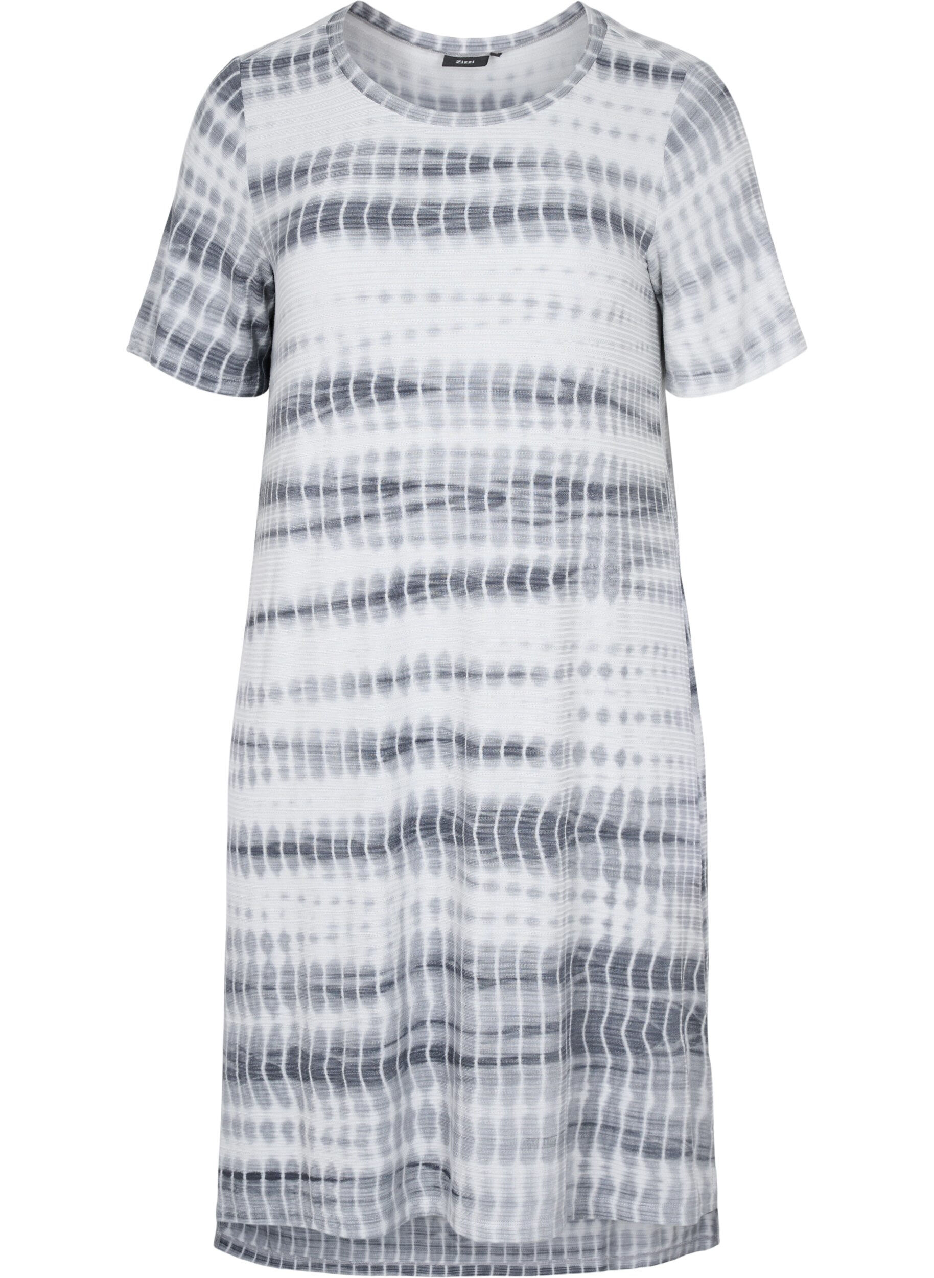 Zizzi Viscose jurk met korte mouwen en tie-dye print, White, Black Tie Dye, Packshot image number 0