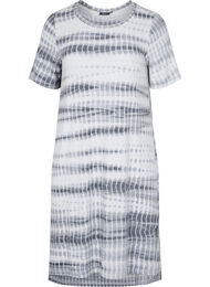 Viscose jurk met korte mouwen en tie-dye print, White, Black Tie Dye