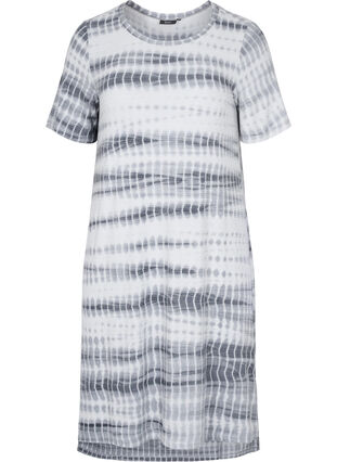 Viscose jurk met korte mouwen en tie-dye print, White, Black Tie Dye, Packshot image number 0