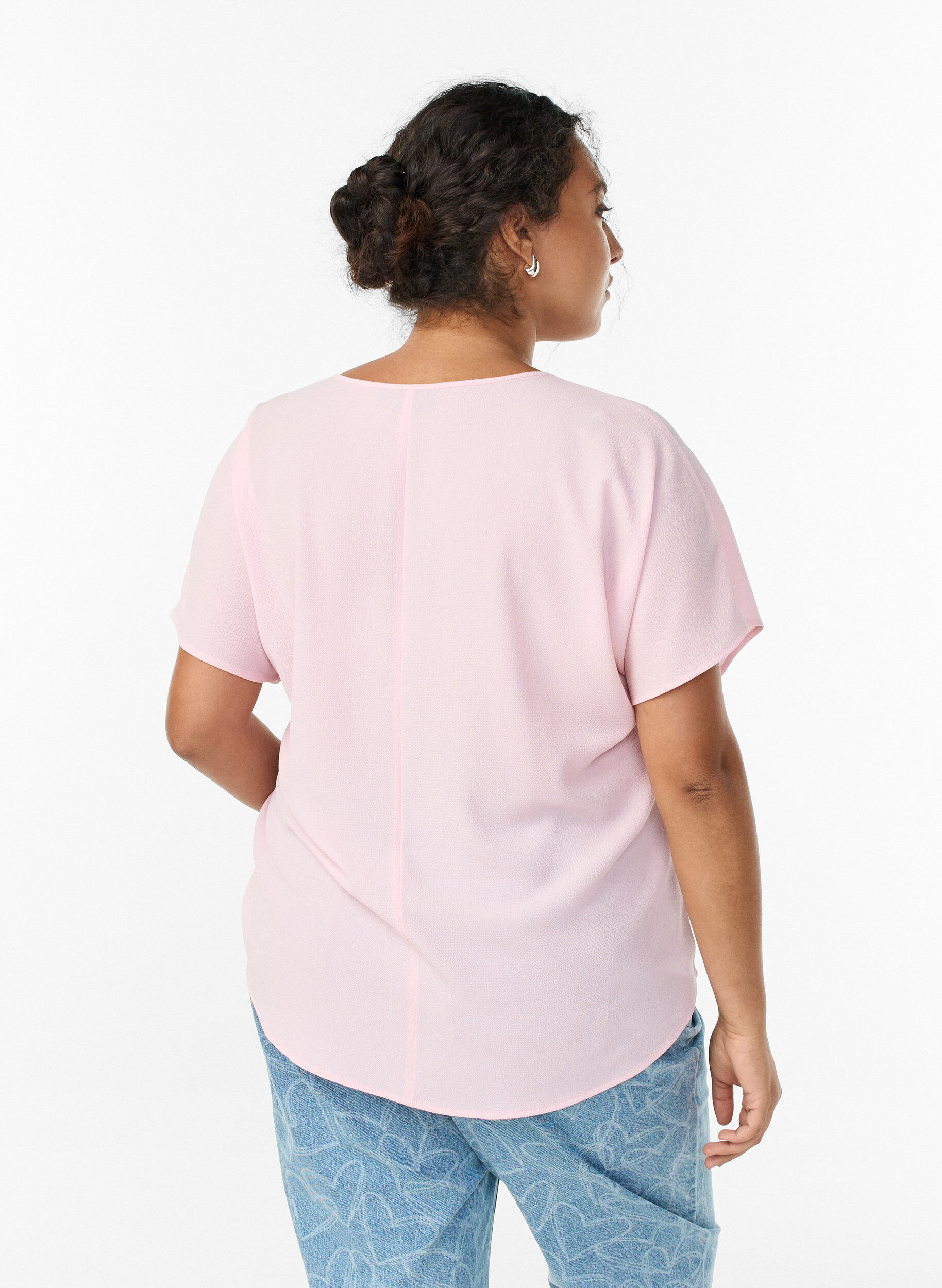 Zizzi Blouse met korte mouwen en een ronde halslijn, Roze, Model image number 2