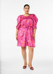 Bloemenjurk met pofmouwen en strikceintuur, Roze, Model image number 1