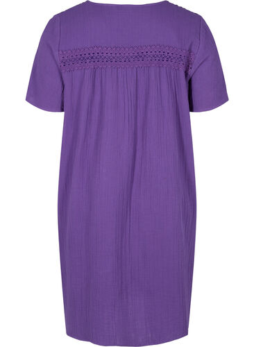 Katoenen jurk met korte mouwen en kanten details, Violet Indigo, Packshot image number 1