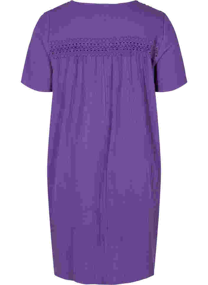 Katoenen jurk met korte mouwen en kanten details, Violet Indigo, Packshot image number 1