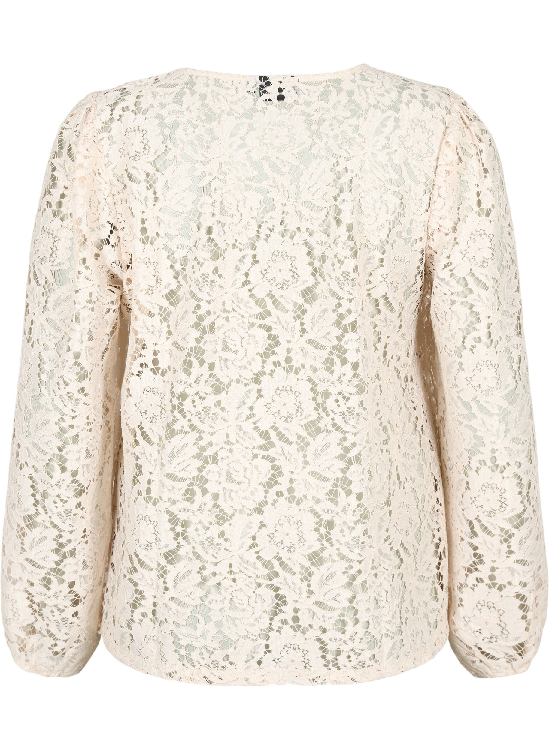 Zizzi FLASH - Kanten blouse met lange mouwen, Birch, Packshot image number 1